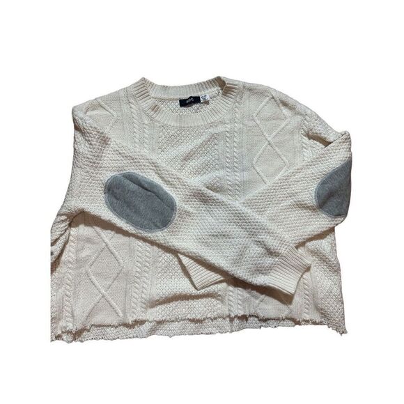 BDG ivory twist cable chunky knit sweater with elbow patch sz XS - Picture 7 of 8